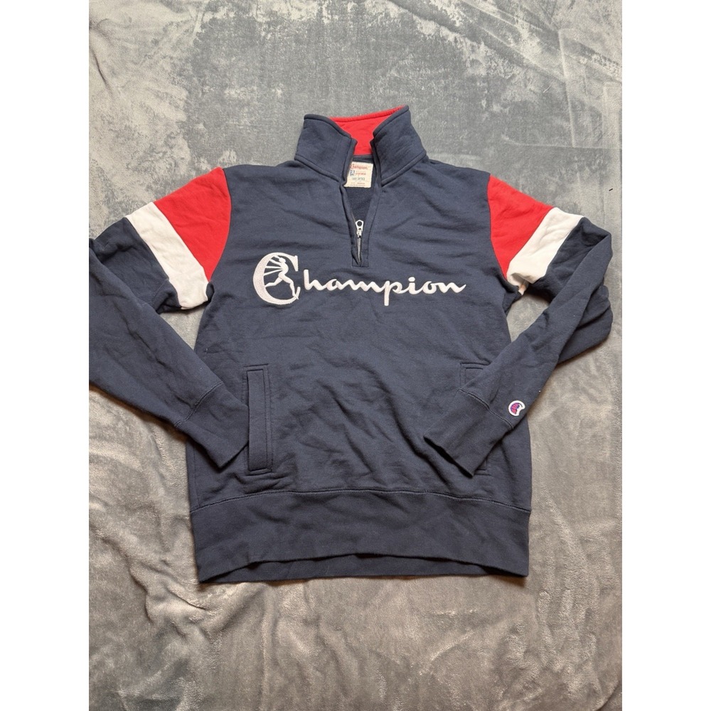 Vintage Todd Snyder X Champion Spellout Quarter Zip Color Block Sweatshirt Med